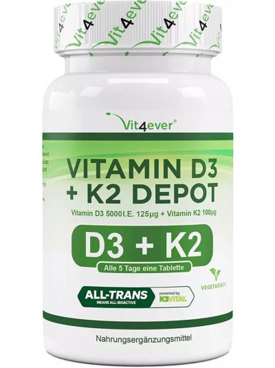 Vit4ever Vitamin D3 5.000 I.E. + Vitamin K2 100 mcg - 180 Tabletten