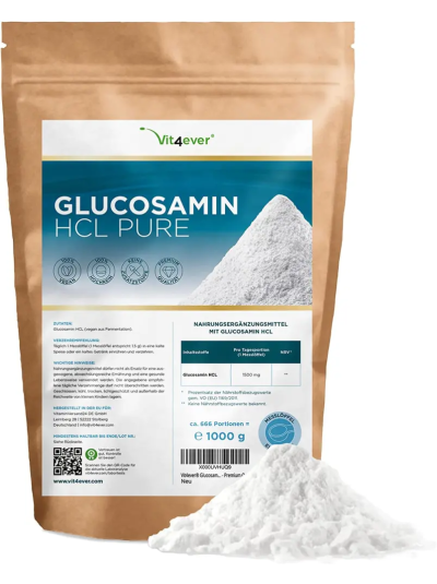 Vit4ever Glucosamin HCL Pure, 1000 g reines Pulver ohne Zusätze