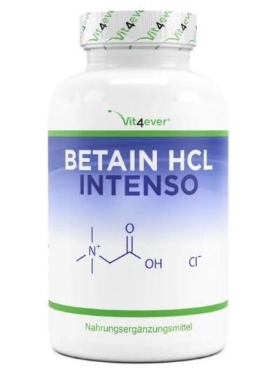 Vit4ever Betain HCL = 240 Kapseln á 695mg mit Pepsin + Enzian Extrakt