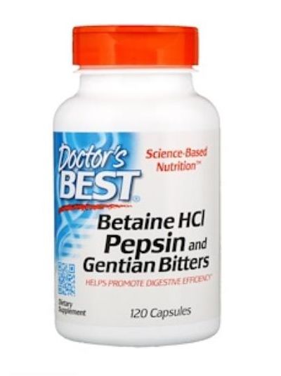 Doctor's Best Betain HCL Pepsin und Gentian Magenbitter 120 Kapseln