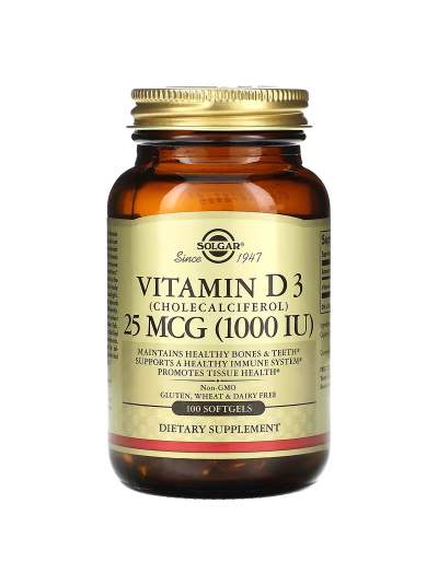 Solgar, Vitamin D3 (Cholecalciferol), 25 mcg (1.000 IU), 100 Weichkapseln