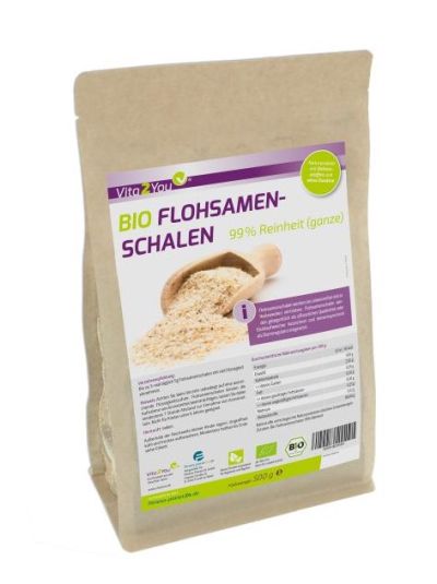 Vita2You Flohsamenschalen BIO - 99% Reinheit - 500g - indische Flohsamen-schalen