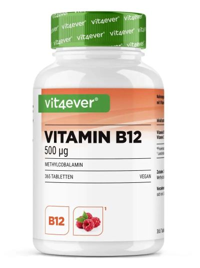 Vit4ever Vitamin B12 (Methylcobalamin), Himbeergeschmack 365 Lutschtabletten 