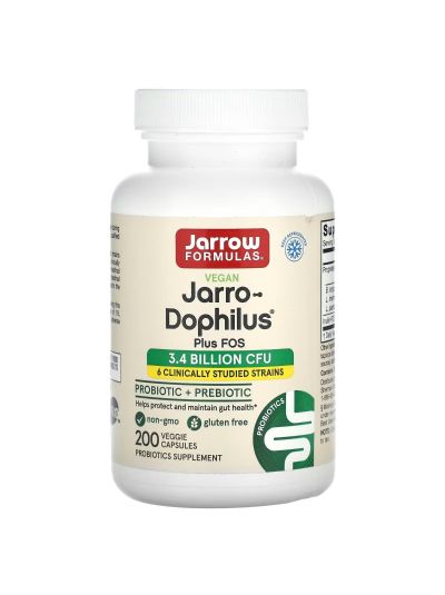 Jarrow Formulas Jarro-Dophilus Plus FOS, 3.4 Billion CFU, 200 Veggie Caps