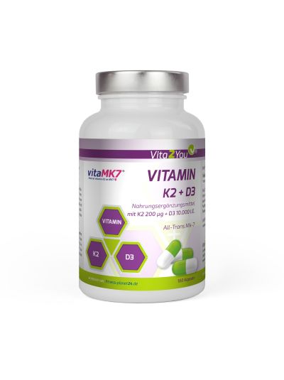 Vita2You Vitamin K2+D3 10.000 IE + K2 200μg K2VITAL - (Mk-7) 180 Kapseln