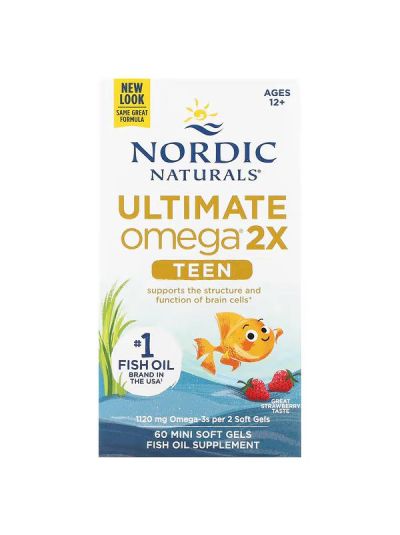Nordic Naturals Teen Ultimate Omega 2X, Ages 12 Strawberry, 60 Mini Soft Gels