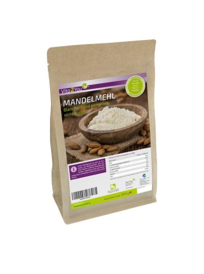 Vita2You Mandelmehl 1kg - blanchiert naturbelassen - Premium Qualität