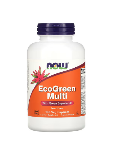  NOW FOODS ECOGREEN MULTI, EISENFREI, 180 VEGETARISCHE KAPSELN