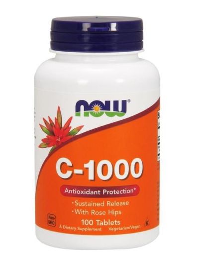 NOW FOODS C-1000 LANGSAME FREIGEBUNG, MIT HAGEBUTTEN 100 TABLETTEN