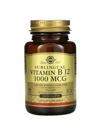 Solgar Sublingual Vitamin B12 (Cyanocobalamin), 1.000 mcg, 250 Nuggets