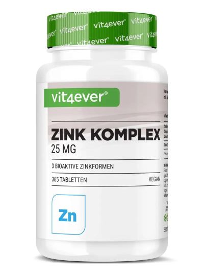 Vit4ever Zink Komplex, 3 bioaktiven Zink-Formen, 25 mg , 365 Tabletten