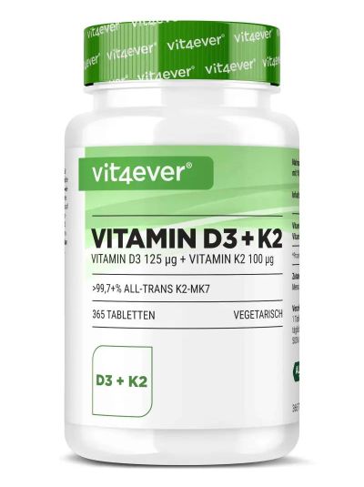 Vit4ever Vitamin D3 5.000 I.E. + Vitamin K2 100 mcg - 365 Tabletten