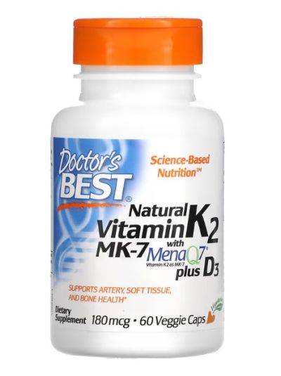 Doctor's Best Natürliches Vitamin K2 MK-7 mit MenaQ7 und Vit D3, 60 vegge Kaps