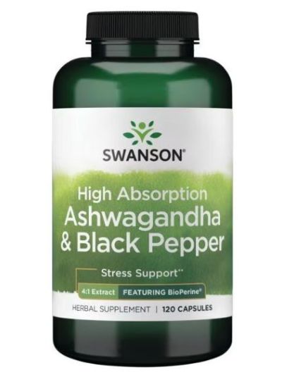 Swanson Premium Ashwagandha und schwarzer Pfeffer 120 Kapseln