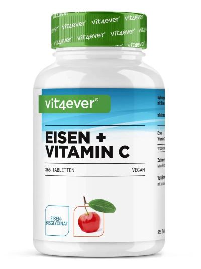 Vit4ever Eisen + Vitamin C - Eisenbisglycinat- 365 Tabletten