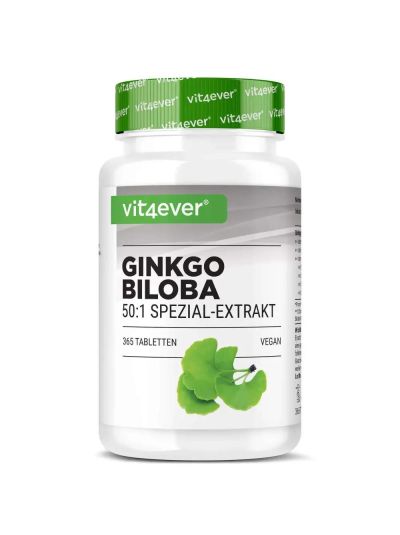 Vit4ever Ginkgo Biloba 6000 mg - Ginkgo Spezial Extrakt - 365 Tabletten