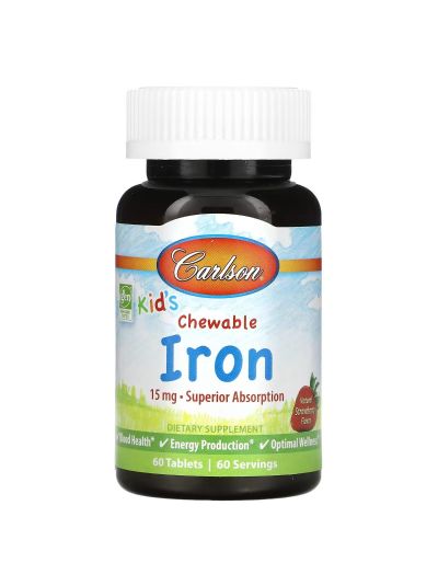 Carlson Kid's, Kaueisen, natürlicher Erdbeergeschmack, 15 mg, 60 Tabletten