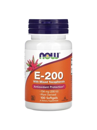 NOW Foods, E-200 with Mixed Tocopherols, 134 mg (200 IU), 100 Softgels