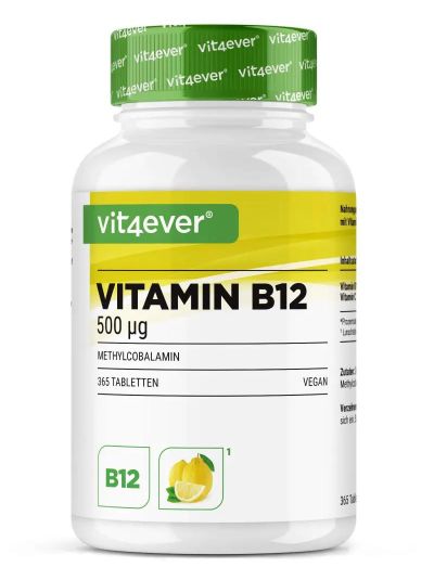 Vit4ever Vitamin B12 (Methylcobalamin), 500 µg (mcg), Zitrone 365 Lutschtabletten 