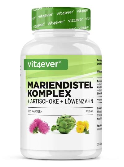 Vit4ever Mariendistel Artischocken Löwenzahn Komplex - 365 Kapseln