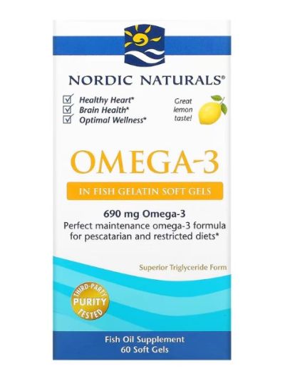 Nordic Naturals Omega-3, Zitrone, 345 mg, 60 Fischgelatine-Weichgele