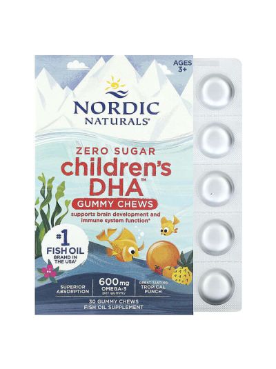 Nordic Naturals Children's DHA Gummy Chews Ages 3+ Tropical Punch 30 Gummies