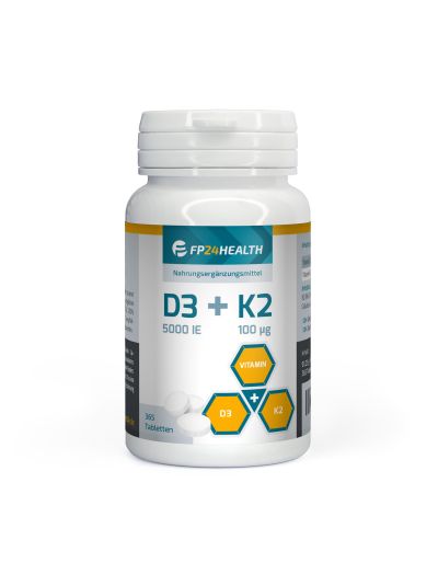 FP24 Health Vitamin D3+K2 - Vitamin D3 5000IE - Vitamin K2 100μg - 365 Tabletten