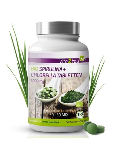 Vita2You Bio Spirulina + Chlorella Tabletten 500 Tabletten - ökologischer Anbau - Superfood Algen