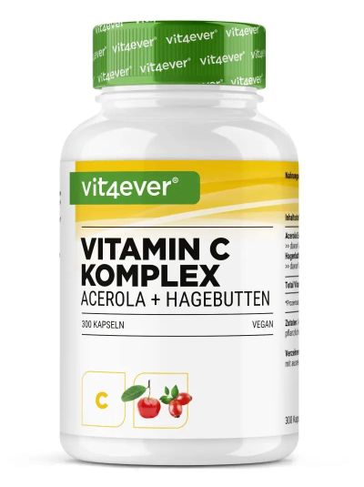 Vit4ever Vitamin C Komplex (Acerola+Hagebutten), 300 Kapseln
