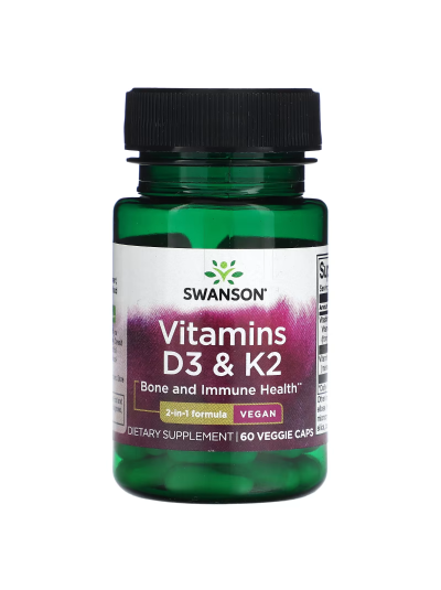 Swanson, Vitamine D3 und K2, 60 pflanzliche Kapseln