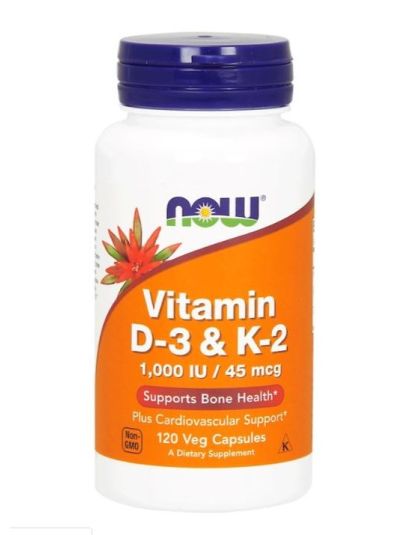 NOW FOODS VITAMIN D-3 & K-2 1.000 IE / 45 MCG 120 VEGETARISCHE KAPS