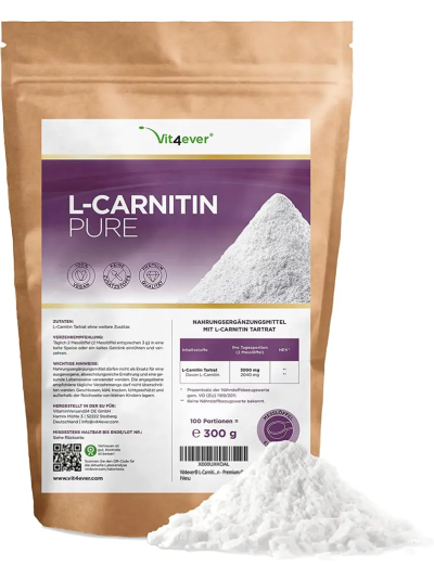 Vit4ever L-Carnitin Pure, 300 g reines Pulver ohne Zusätze